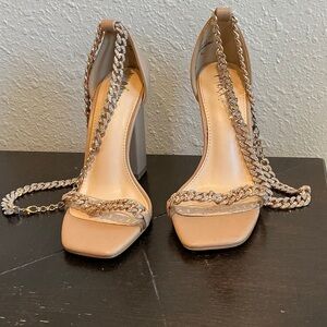 Mixx Shuz Tan Chain-Detail Heels Size 8.5